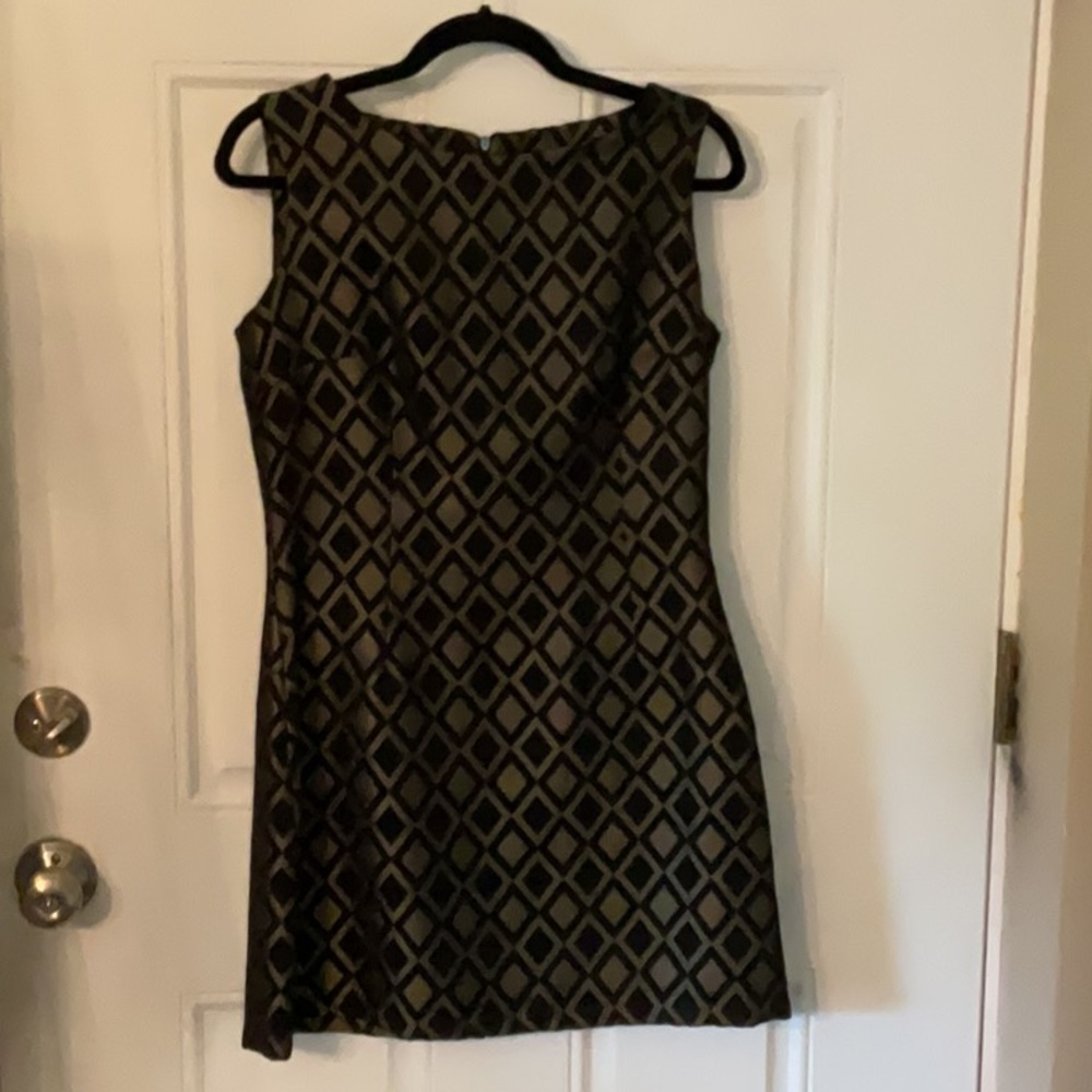 NWT Vintage Polemique Paris France Black Gold Diamond Pattern Sheath Dress